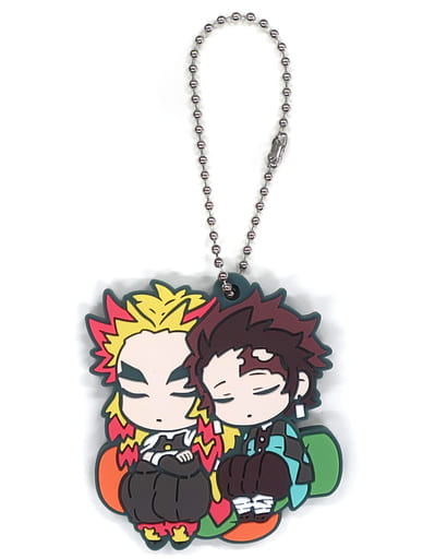 Tanjiro Kamado & Kyojuro Rengoku Rubber Mascot Keychain - Demon Slayer: Kimetsu no Yaiba Character Banchoukou Vol. 8, Used, Approx. 5 x 5 cm