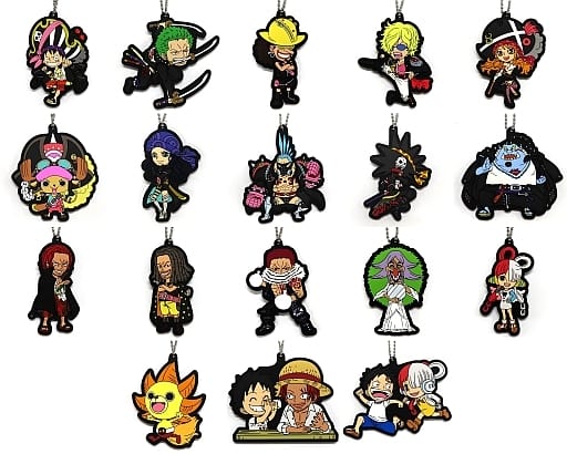 One Piece Film Red Ichiban Kuji J Prize Rubber Mascot Complete 18-Piece Set by BANDAI SPIRITS, Approx. 6.5 cm