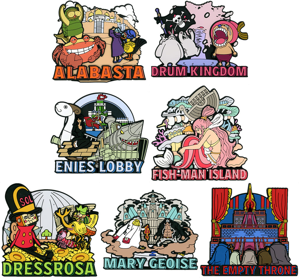 One Piece The Throne of Power F Prize Rubber Magnet Complete 7-Piece Set by BANDAI SPIRITS, Approx. 8 cm