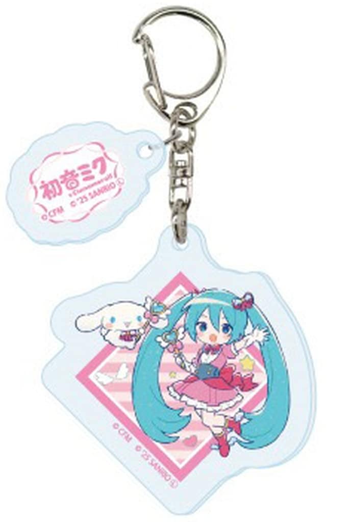 Hatsune Miku × Cinnamoroll Acrylic Keychain with Extra Charm (Pink) - A3 Brand, Die-Cut Printed Acrylic, Approx. 60×50mm