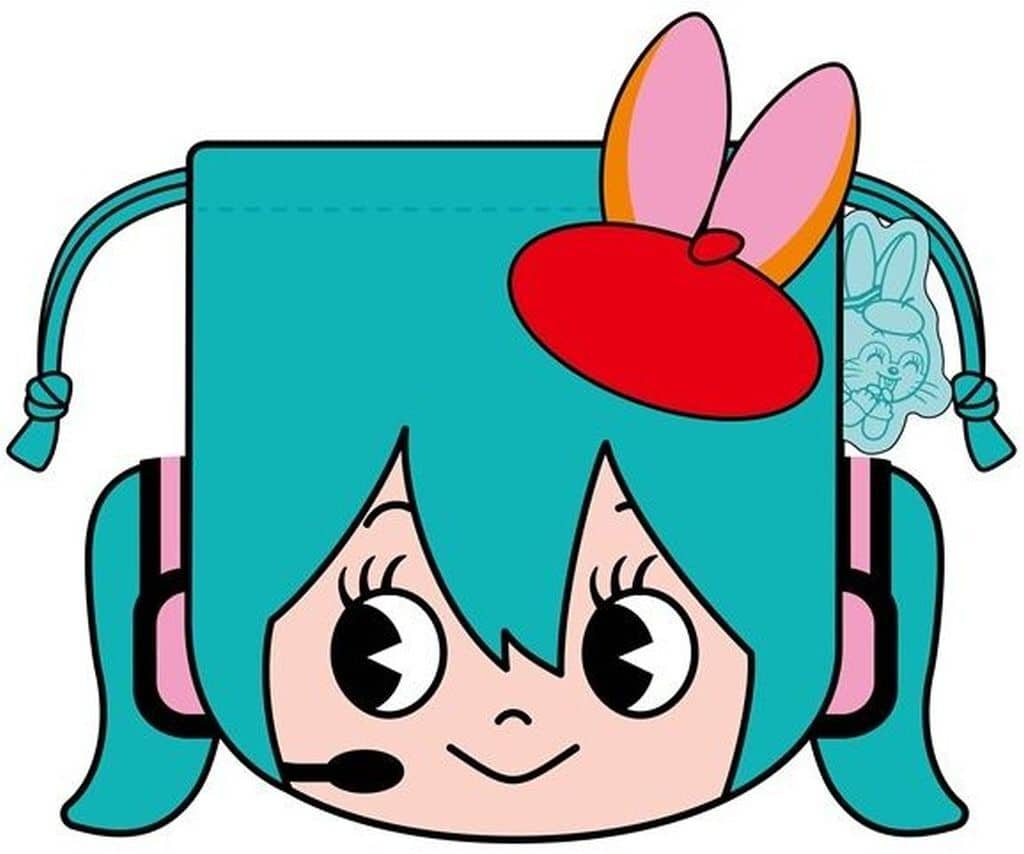 Hatsune Miku Die-Cut Face Drawstring Pouch - "Mikuppy Ramune" Collaboration (Santan) 15×16 cm - Pre-owned