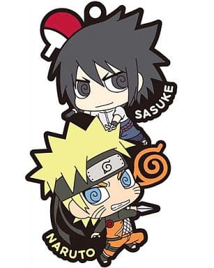 Naruto and Sasuke Naruto Shippuden Rubber Mascot Keychain by MegaHouse, Length Approx. 90 mm, No. 1
