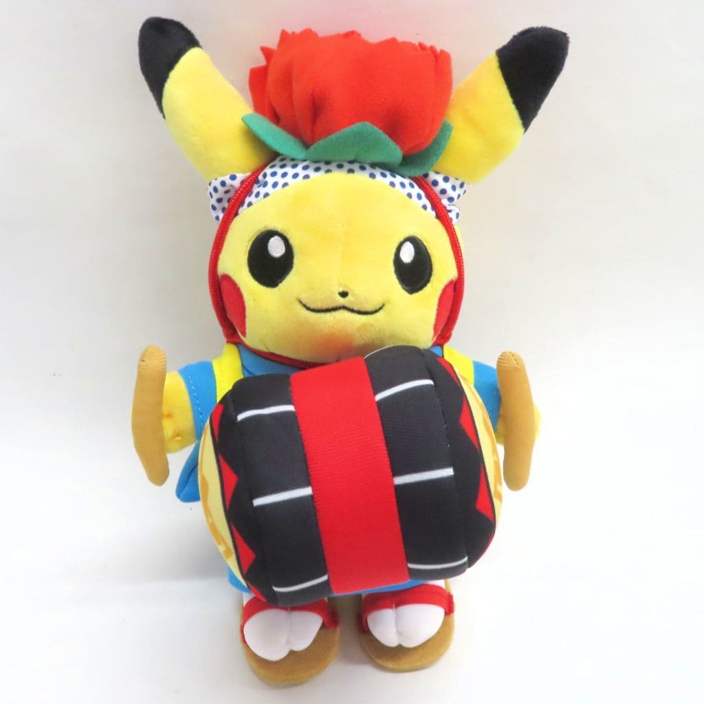 Pikachu Sansa Odori Plush - Pokémon Center Tohoku Exclusive, Sansa Dance Design with Hariyama Drum (Approx. 17×16×22 cm) Pre-owned