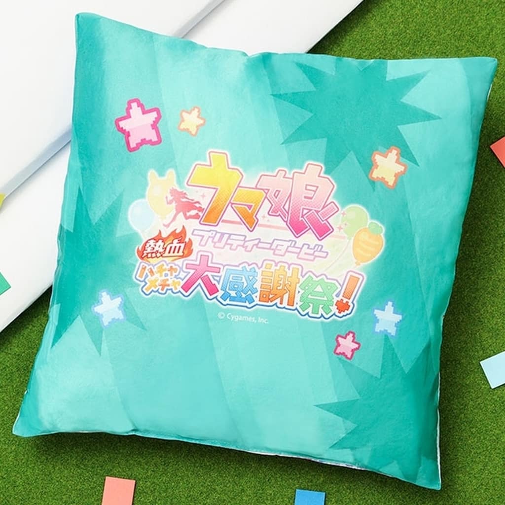 Key Visual Square Cushion - Umamusume Pretty Derby "Nekketsu Hachamecha Daikanshasai" (30×30cm, Movic, Pre-owned)
