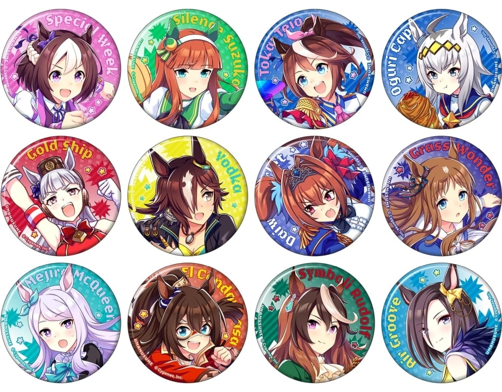 Umamusume Pretty Derby Character Badge Collection A - Nekketsu Hachamecha Daikanshasai! Full 12-Piece Set (Movic, 5.7cm, Used)