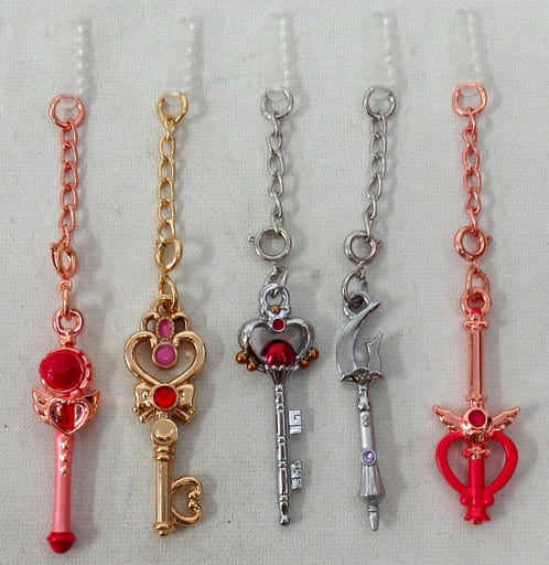 Sailor Moon Earphone Jack Accessory Set (5 Pieces) - Bandai - Cutie Moon Rod, Space-Time Key, Garnet Rod, Silence Glaive, Kaleido Moon Scope - Length Approx. 45 mm