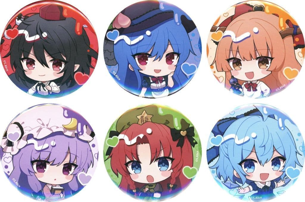 Touhou Project Collaboration with BOOKOFF - Can Badge Set (Yamikawaii ver., Mini Character Illustrations) - Full 6-piece Set, 57mm (A3, Used)