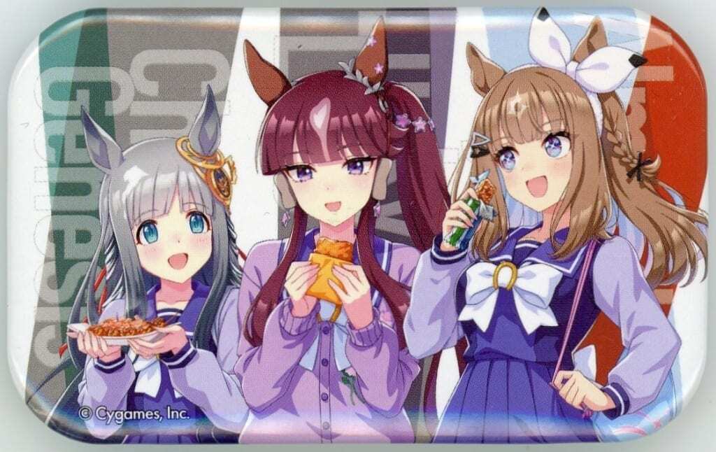 Chrono Genesis & Lucky Lilac & Almond Eye Original Can Badge - Umamusume Pretty Derby x FamilyMart Let's Celebrate at Famima! Umamusume's 5th Anniversary - Purchase Bonus for Eligible Products
