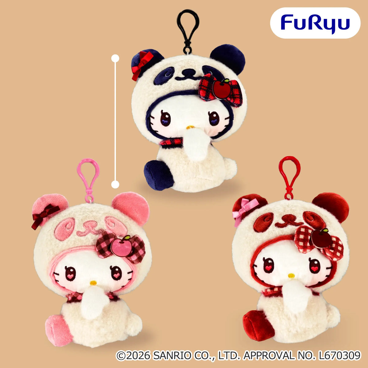 Panda Hello Kitty Kurippy Plush (3 Types, Complete Set Available) - FuRyu Prize - Sanrio