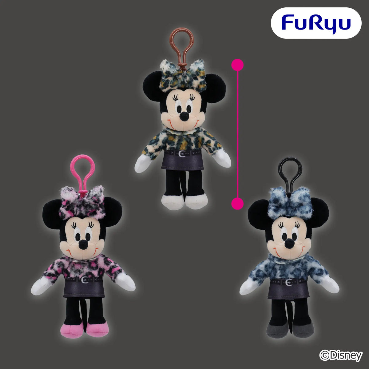 Minnie Mouse Gal-Style Leopard Kurippy Plush (3 Types, Complete Set Available) - FuRyu Prize - Disney