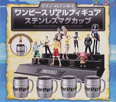 ONE PIECE Luffy Real Figure & Stainless Mug Set (9 Figures + 4 Mugs) Seven-Eleven Limited (Pre-owned)