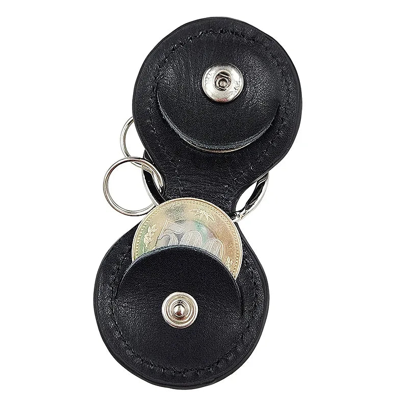 Black Cowhide Leather Coin Keychain - Japanese Racehorse Goods