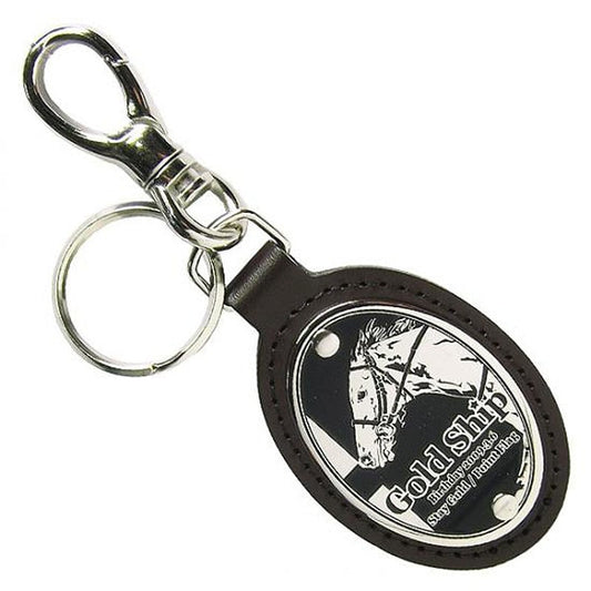Gold Ship Leather Keychain - Metal Relief Oval Design - Brand New - Official JRA