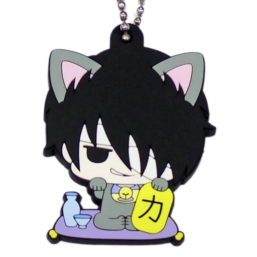 Shinsuke Takasugi Black Version Rubber Mascot Keychain from Gintama, Maneki-Neko Cat Design, Animate BOX Bonus, Length Approx. 60 mm