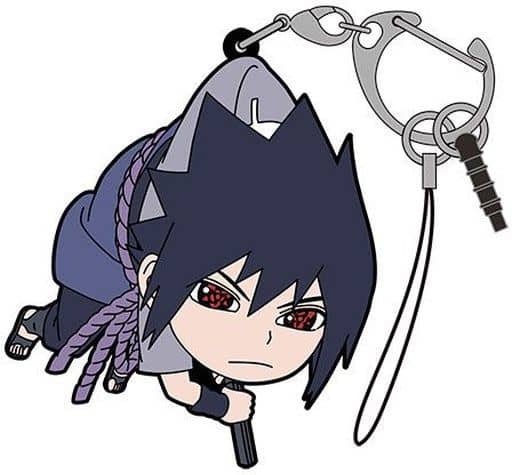 Sasuke Uchiha Tsumamare Rubber Keychain and Strap Renewal Version from Naruto Shippuden by COSPA, Approx. 60 mm, Pre-Owned
