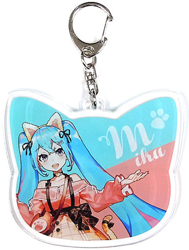 Hatsune Miku Cat-Shaped Acrylic Keychain - Namja Town 2020 Mika Pikazo Illustration (Approx. 75 x 65 mm, Bandai Namco Amusement, Pre-owned)