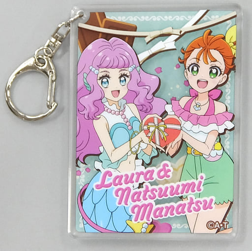 Natsuumi Manatsu & Laura Tropical-Rouge! Pretty Cure 3D Acrylic Card Keychain - PRECURE Sweets Fair Valentine Online Exclusive (Toei Animation, Pre-owned, Approx. 9 x 6.5 cm)