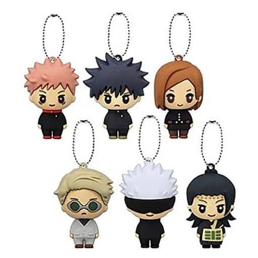 Jujutsu Kaisen 6-Piece 3D Rubber Mascot Set - FURYU Ball-Chain Keychains, Approx. 6 cm (Pre-owned, Amusement Prize) - Complete 6-Piece Set