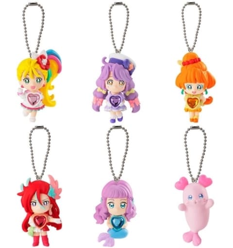 Tropical-Rouge! Pretty Cure Tropical Swing Complete 6-Piece Keychain Set - Bandai Capsule Toy, Each ~Length Approx. 4 cm (Used)