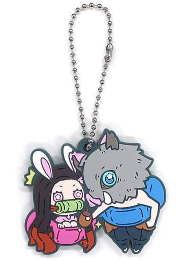 Nezuko Kamado & Inosuke Hashibira Rubber Mascot Keychain Vol. 8 from Demon Slayer: Kimetsu no Yaiba by Stand Stones, Approx. 5 x 5 cm