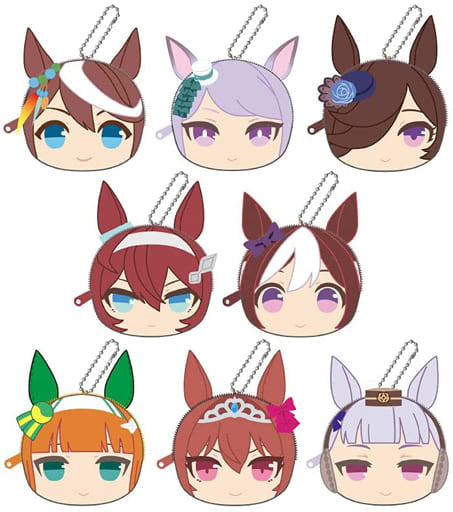 Umamusume Pretty Derby (Season 2) Chara-Po Series Plush Pouch Set of 8 - Gray Parker Service - Approx 11 x 12 x 1 cm (Used)