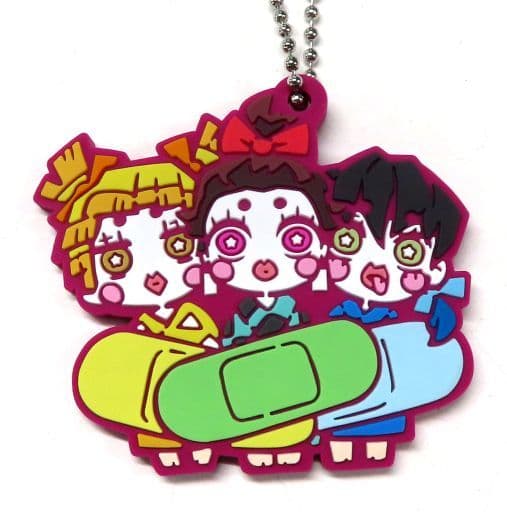Sumiko (Tanjiro Kamado), Zenko (Zenitsu Agatsuma) & Inoko (Inosuke Hashibira) Rubber Mascot Keychain - Demon Slayer: Kimetsu no Yaiba Entertainment District Arc, Length Approx. 54 mm, Stand Stones