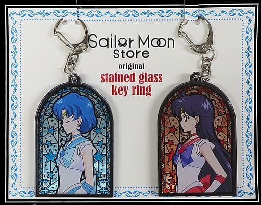Super Sailor Mercury & Super Sailor Mars Stained Glass Keyholder - Sailor Moon Eternal Store Original (Approx. 6.5 x 4.5 cm)