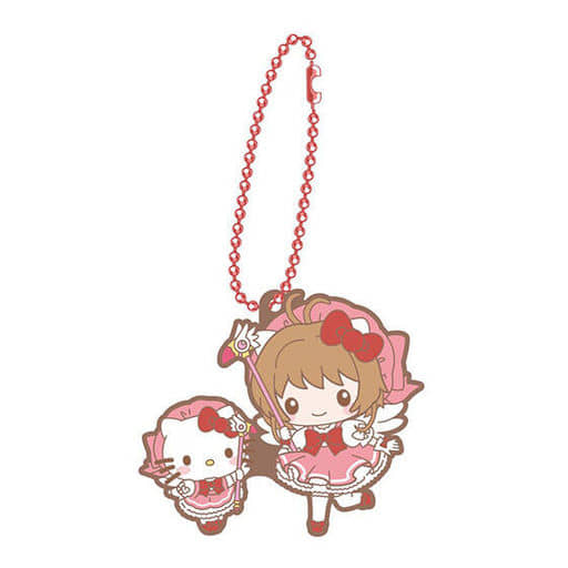 Sakura × Hello Kitty Rubber Mascot Keychain - Cardcaptor Sakura × Sanrio Characters - Ball Chain, Height Approx. 5 cm - Hase-Pro / Bandai (Capsule Toy)