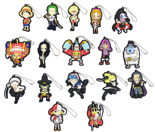 One Piece FILM RED -MORE BEAT- Rubber Mascot Full 17-Piece Set I Prize (BANDAI SPIRITS) — Length Approx. 6.5 cm, Pre-owned