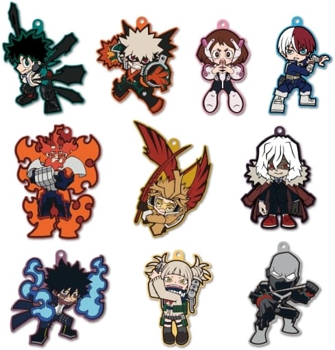 My Hero Academia Rubber Mascot Keychain Complete Set of 10 Characters by Xebec, Approx. 80 mm, Pre-Owned
