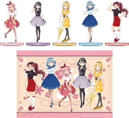 Puella Magi Madoka Magica Group Acrylic Stand Set (5 Acrylic Stands + Bonus A3 Cloth Poster) - Movic, Pre-owned