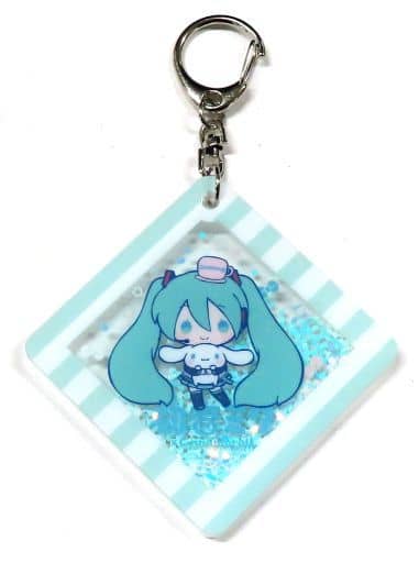 Hatsune Miku & Cinnamoroll Acrylic Keychain with Sequins - Rakuten Collection Lottery C-2 Prize (Approx. 6 x 6 cm) - Pre-owned