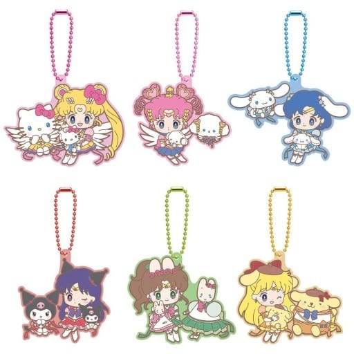 Sailor Moon Cosmos × Sanrio Characters Rubber Mascot Keychain Set (Full 6-Piece Set) - Bandai - Approx. 5.5 cm - Pre-owned