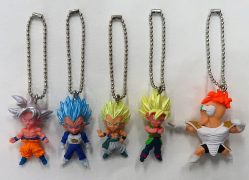 Dragon Ball Super UDM Burst 34 Complete 5-Piece Mascot Keychain Set - Son Goku (Ultra Instinct), Super Saiyan God Vegeta (Evolved), Gotenks, Bardock, Recoome - Approx. 5 cm (Bandai)