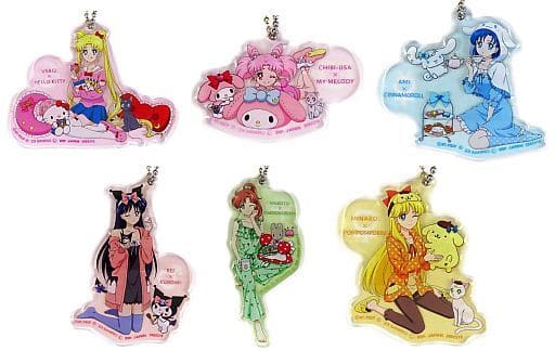 Sailor Moon × Sanrio Characters Acrylic Keychain Full Set (All 6) - Banpresto Amusement Prize - Approx. 8 cm - Pre-owned