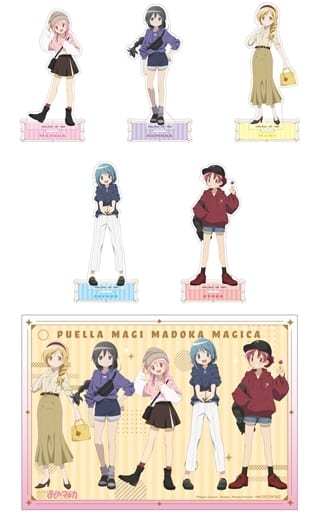Madoka Kaname, Homura Akemi, Mami Tomoe, Sayaka Miki, Kyoko Sakura Acrylic Stand Set with A3 Cloth Poster - Movic - Puella Magi Madoka Magica (Used)