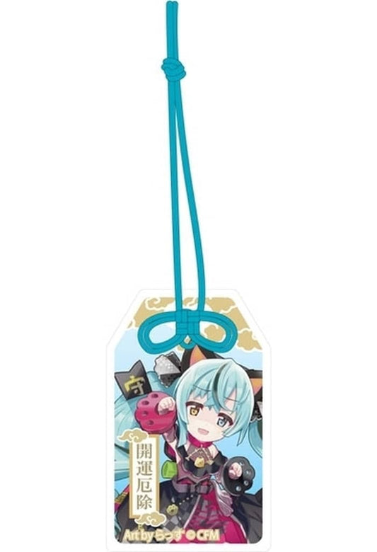 Hatsune Miku Acrylic Keychain - Black Cat Sitting Right Paw Up Omamori Style KADOKAWA - Pre-owned, Height Approx. 80 mm