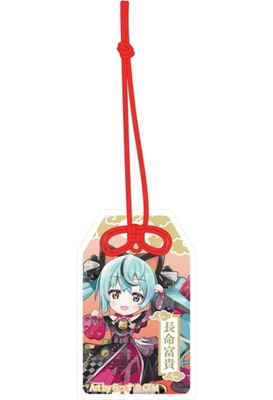 Hatsune Miku Omamori-Style Acrylic Keyholder (Black Cat, Sitting Left Paw Raised) - Height Approx. 80 mm - KADOKAWA - Pre-owned