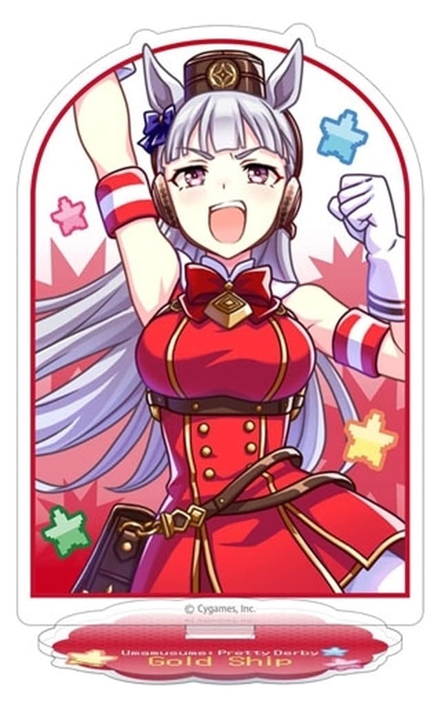 Gold Ship Acrylic Stand — Umamusume Pretty Derby "Nekketsu Hachamecha Daikanshasai!" Key Visual Movic ~15cm (Pre-owned)