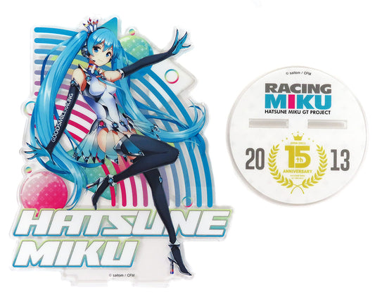 Hatsune Miku Racing ver. (2013) Acrylic Stand — Hatsune Miku GT PROJECT 15th ANNIVERSARY! Kuji A Prize (Jurokuhoui) - Approx 18.6×15.0cm, Base Ø8.0cm - Used