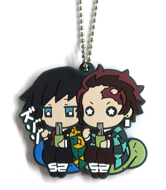 Tanjiro Kamado & Giyu Tomioka Rubber Mascot Keychain from Demon Slayer: Kimetsu no Yaiba, Length Approx. 54 mm, Stand Stones