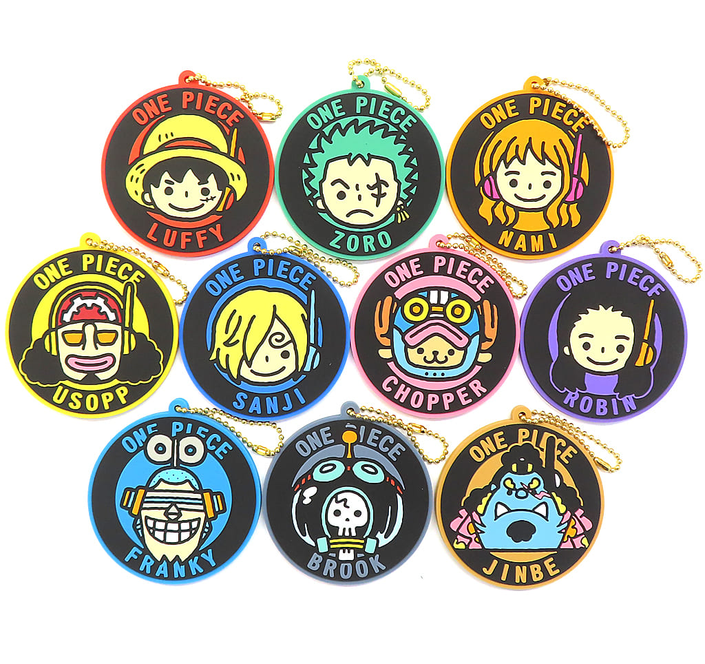 One Piece Rubber Ball Chain Keychain Complete Set of 10 Characters by Kei Company, 6.4 cm