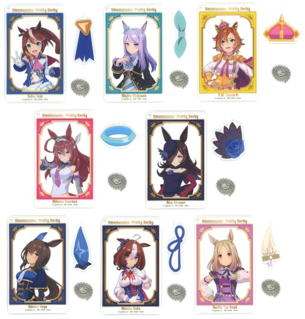 Clear Twin Card Charm Set (8pcs) - Ichiban Kuji Umamusume Pretty Derby 10th H Prize by BANDAI SPIRITS (Approx. 9.5cm, Pre-owned)