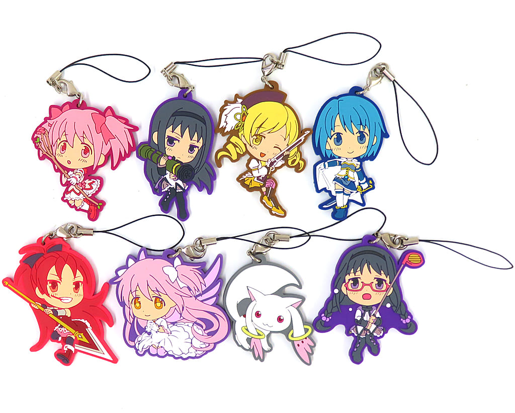 Complete Set of 8 Rubber Straps - Ichiban Kuji Puella Magi Madoka Magica I Prize (Banpresto) - Length Approx. 6 cm - Pre-owned