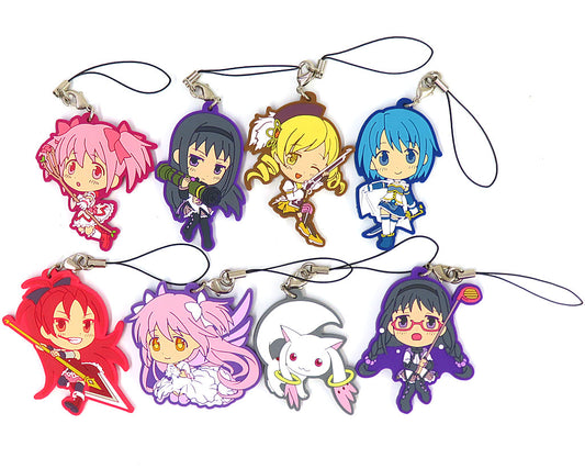 Complete Set of 8 Rubber Straps - Ichiban Kuji Puella Magi Madoka Magica I Prize (Banpresto) - Length Approx. 6 cm - Pre-owned