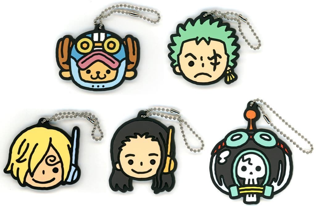 ONE PIECE Egghead Straw Hat Pirates Vol. 2 Rubber Keychain Complete Set of 5 by Banpresto, Approx. 6 cm, Pre-Owned
