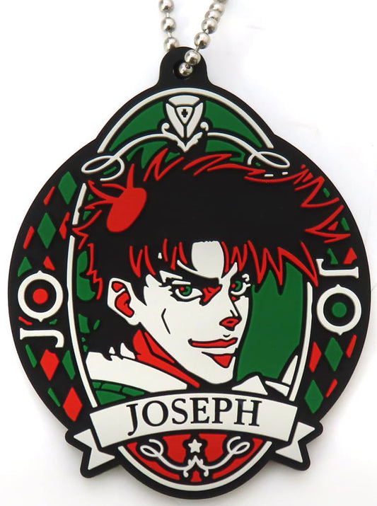 Joseph Joestar Rubber Mascot Keychain Flag Edition from JoJo's Bizarre Adventure by Bandai, Approx. 70 mm, Pre-Owned