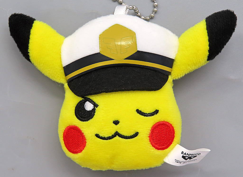 Captain Pikachu Face Plush with Ball Chain (Approx. 6cm) - Pokémon - Banpresto - One Randomly Selected Item