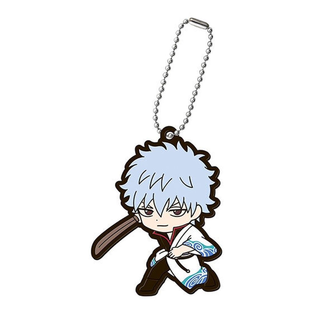 Gintoki Sakata Gintama Capsule Rubber Mascot Keychain Vol. 02 - Bandai, Approx. 6 cm