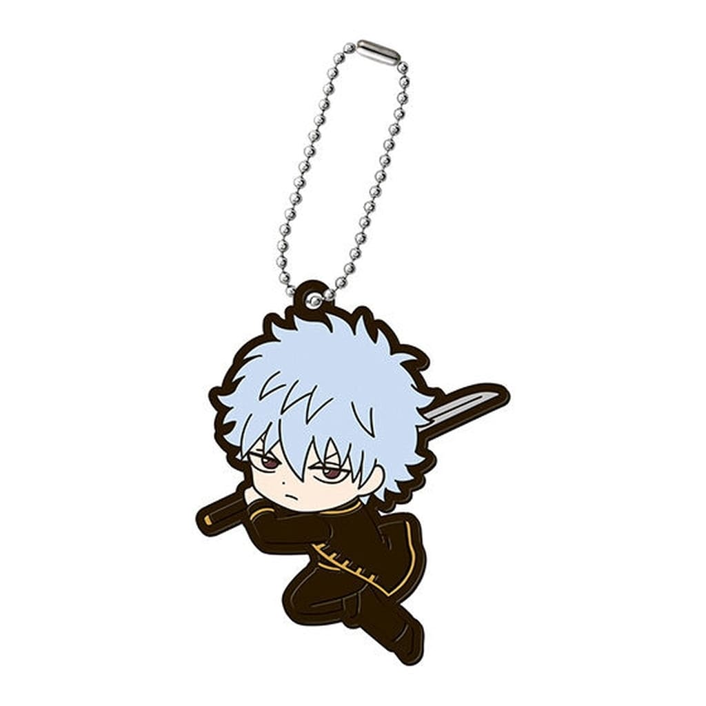 Gintoki Sakata Gintama Capsule Rubber Mascot 02 Keychain - Bandai, Approx. 6 cm, Used